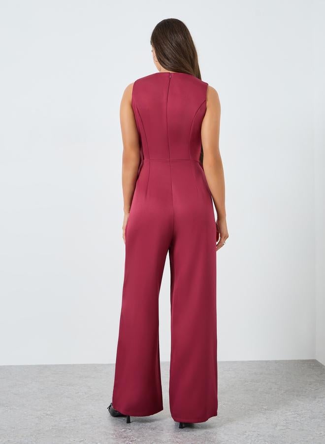 Styli Women Burgundy Sleeveless Wide Leg Jumpsuit - Image 3